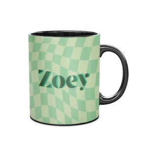 Personalized Black Coffee Mug, 11oz - Checkered