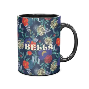 Personalized Black Coffee Mug, 15oz - Floral