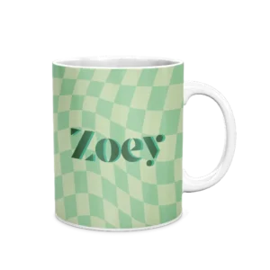 Personalized White Coffee Mug, 11oz - Checkered