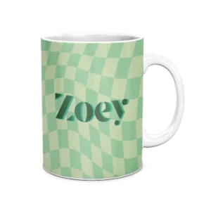 Personalized White Coffee Mug, 15oz - Checkered