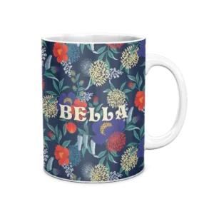 Personalized White Coffee Mug, 15oz - Floral