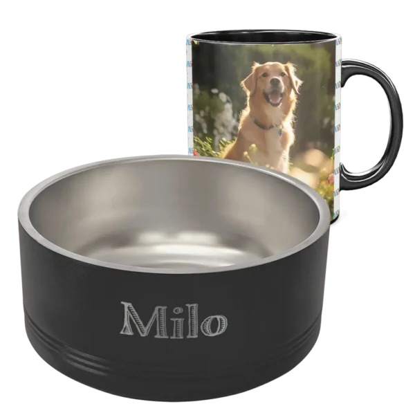 Pet Bowl and Matching 11oz Black Coffee Mug - Pattern