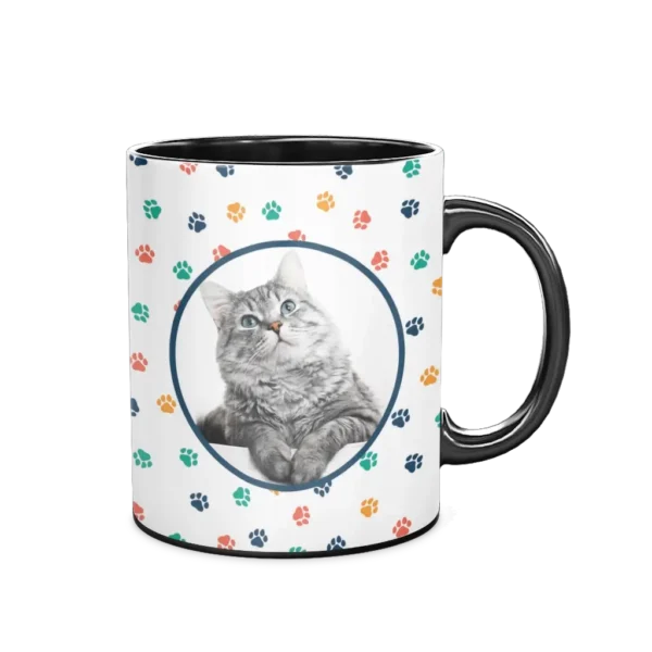 Personalized Black Coffee Mug, 11oz - Cat Paws - Image 2