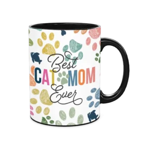 Personalized Black Coffee Mug, 15oz - Colorful (Cats)