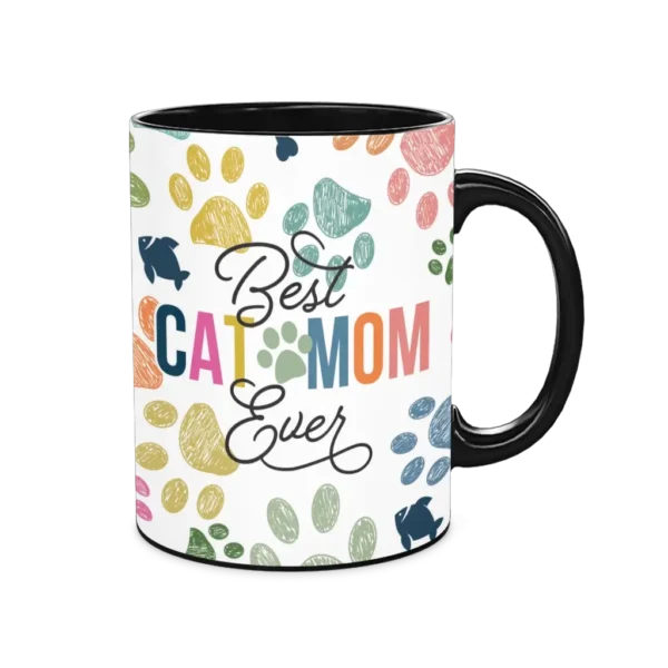 Personalized Black Coffee Mug, 15oz - Colorful (Cats)