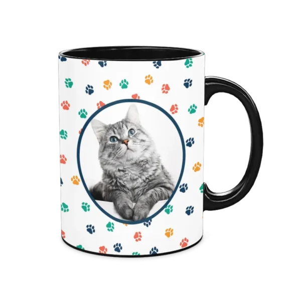 Personalized Black Coffee Mug, 15oz - Cat Paws - Image 2